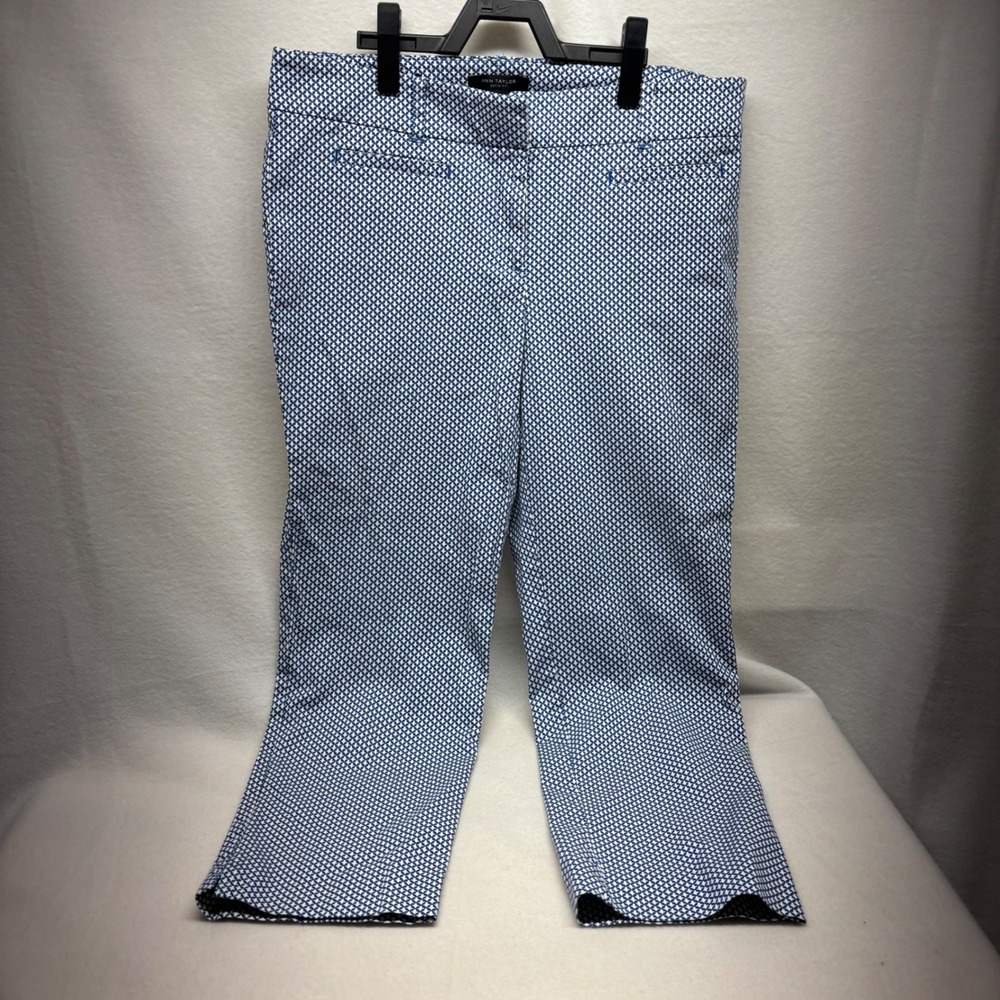 Ann Taylor Devin Fit Women's Blue‎ White Geometric Print Cropped Pants Size 8